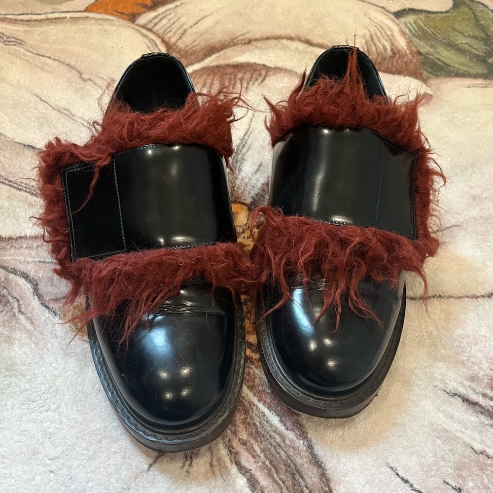 Marni goat fur trimmed Velcro loafer